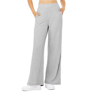 Alo Yoga ribbed take comfort grey wide leg pants